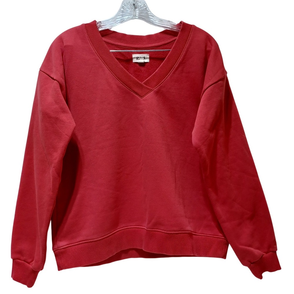Pact Organic Womens S Courtside V-Neck Sweatshirt Red Athleisture Sporty Comfy